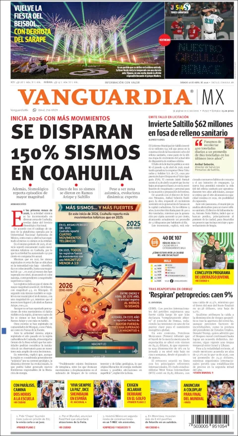 Portada de Vanguardia del sábado, 18 de abril de 2026