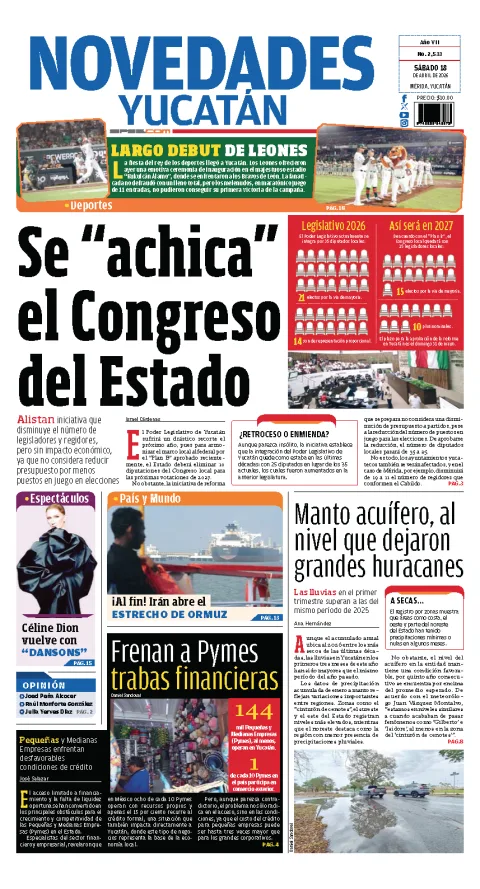 Portada de Novedades Yucatan del sábado, 18 de abril de 2026