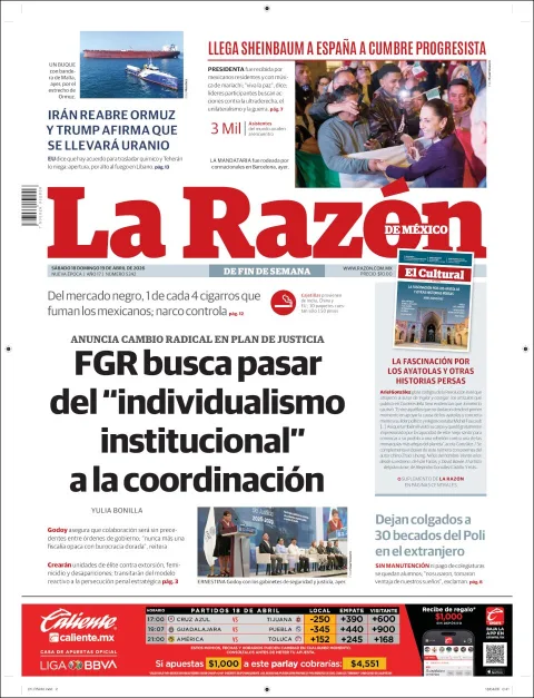 Portada de La Razon del sábado, 18 de abril de 2026