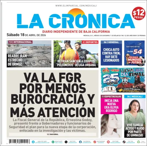 Portada de La Cronica del sábado, 18 de abril de 2026