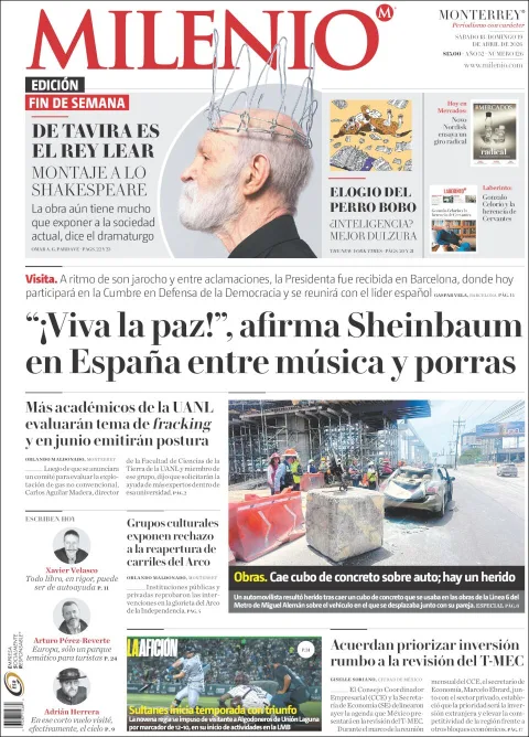 Portada de Milenio del sábado, 18 de abril de 2026