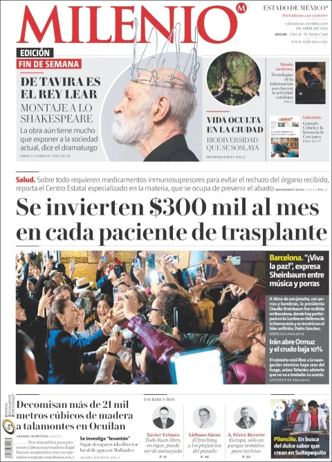 Portada de Milenio Edo de Mexico del sábado, 18 de abril de 2026