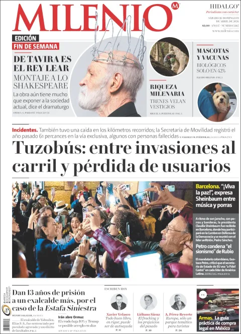 Portada de Milenio Hidalgo del sábado, 18 de abril de 2026