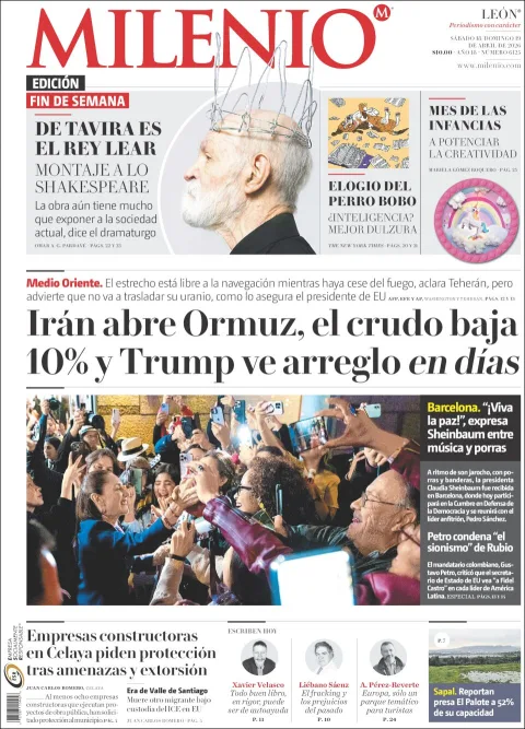 Portada de Milenio Leon del sábado, 18 de abril de 2026