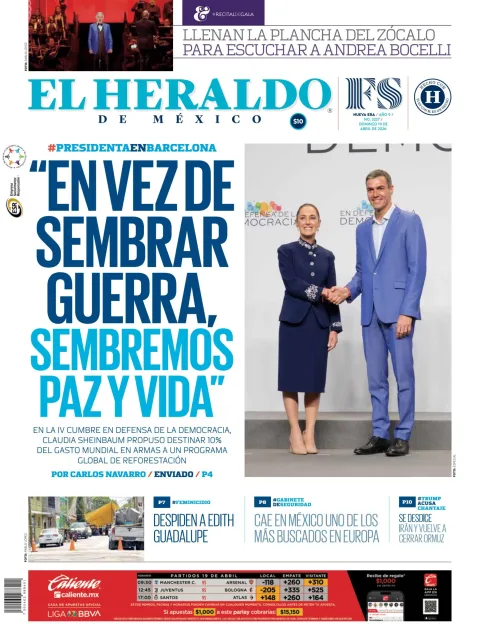 Portada de El Heraldo de Mexico del domingo, 19 de abril de 2026