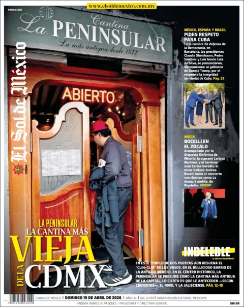 Portada de El Sol de Mexico del domingo, 19 de abril de 2026