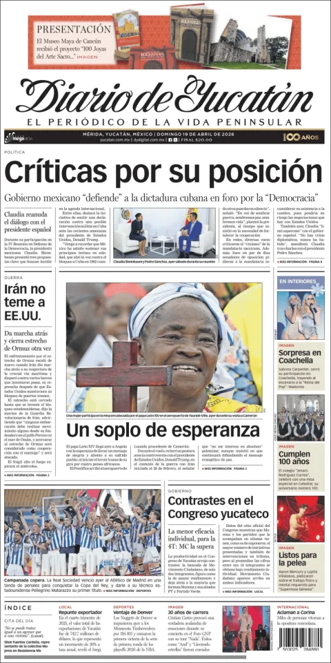 Portada de Diario de Yucatán del domingo, 19 de abril de 2026