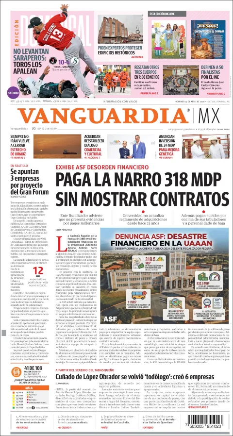 Portada de Vanguardia del domingo, 19 de abril de 2026