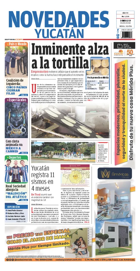 Portada de Novedades Yucatan del domingo, 19 de abril de 2026
