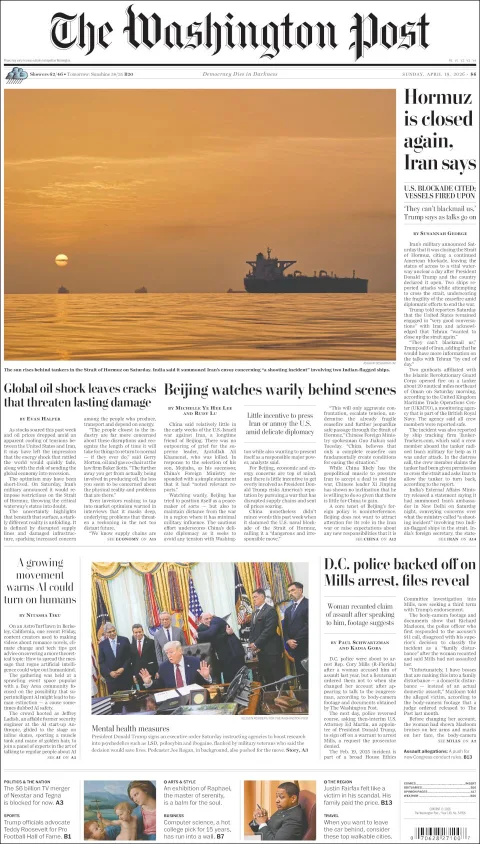 Portada de The Washington Post del domingo, 19 de abril de 2026