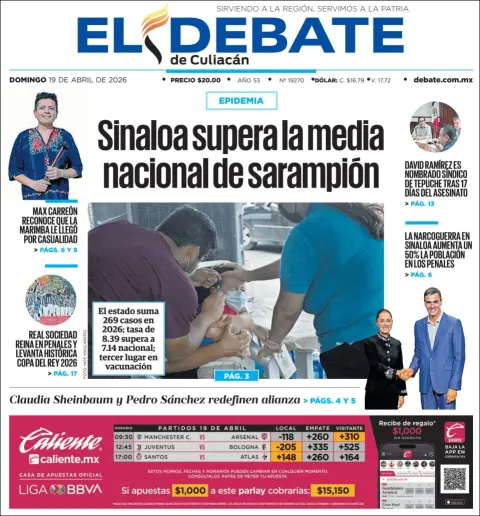 Portada de El Debate de Culiacan del domingo, 19 de abril de 2026