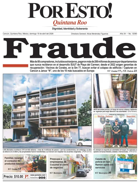 Portada de Por Esto (quintana Roo Cancun) del domingo, 19 de abril de 2026