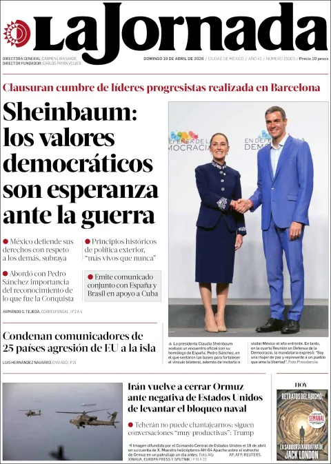 Portada de La Jornada del domingo, 19 de abril de 2026