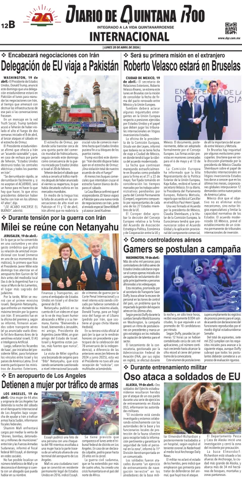 Portada de Diario de Quintana Roo (contra Portada) del lunes, 20 de abril de 2026