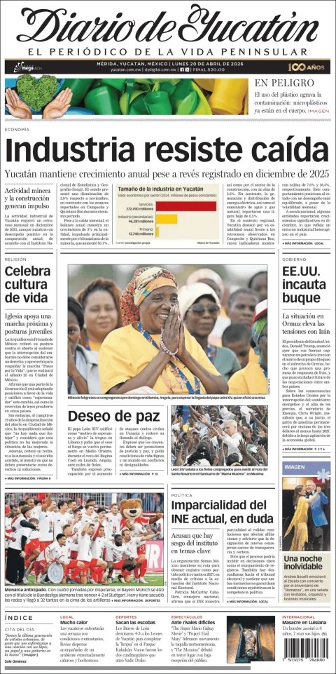 Portada de Diario de Yucatán del lunes, 20 de abril de 2026