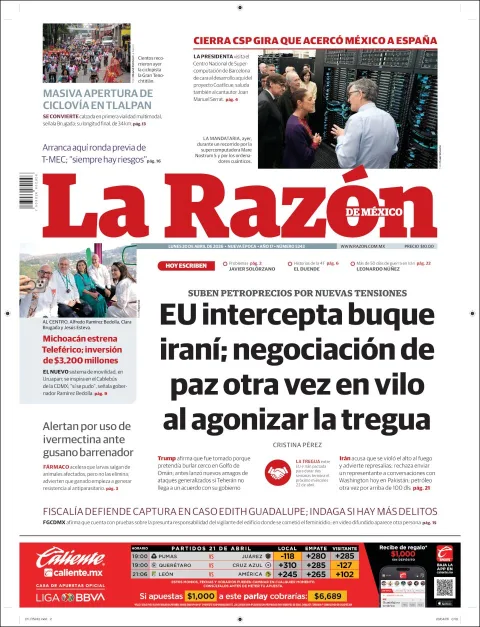 Portada de La Razon del lunes, 20 de abril de 2026