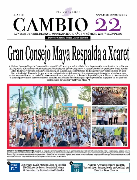 Portada de Diario Cambio 22 (contraportada) del lunes, 20 de abril de 2026
