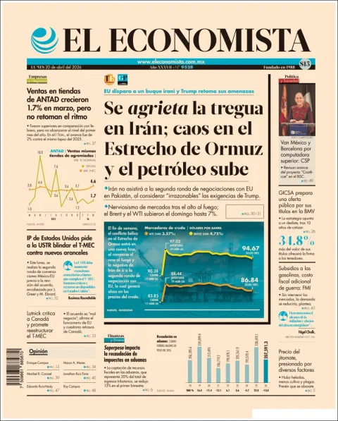 Portada de El Economista del lunes, 20 de abril de 2026