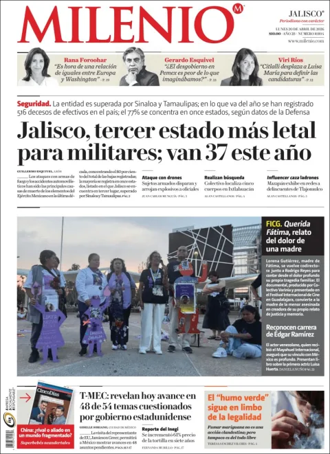 Portada de Milenio Jalisco del lunes, 20 de abril de 2026