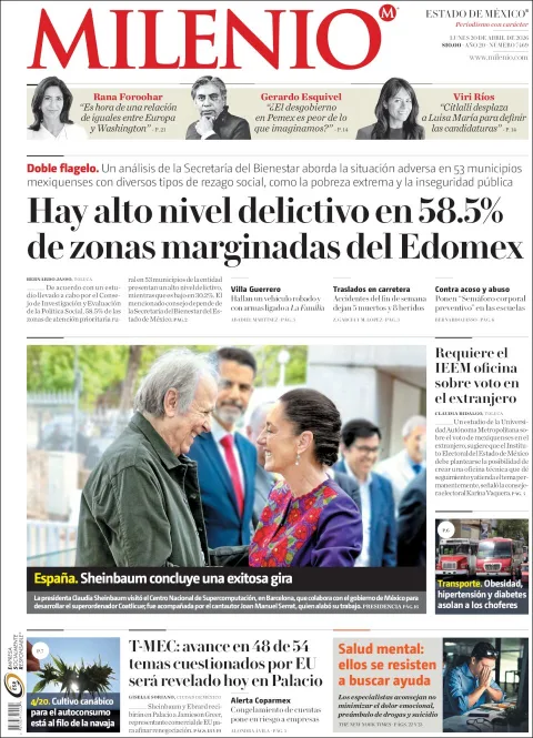 Portada de Milenio Edo de Mexico del lunes, 20 de abril de 2026