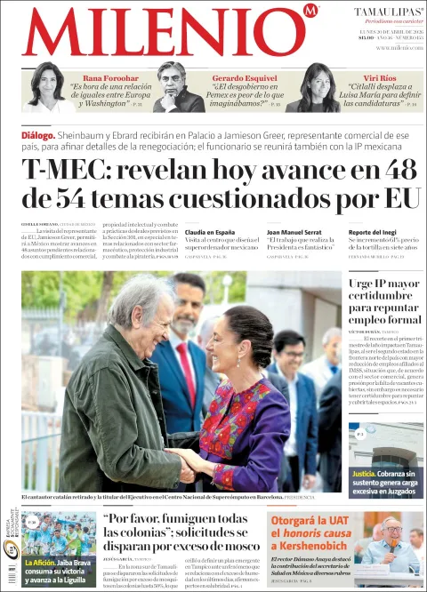 Portada de Milenio Tamaulipas del lunes, 20 de abril de 2026