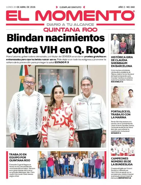 Portada de El Momento Quintana Roo del lunes, 20 de abril de 2026