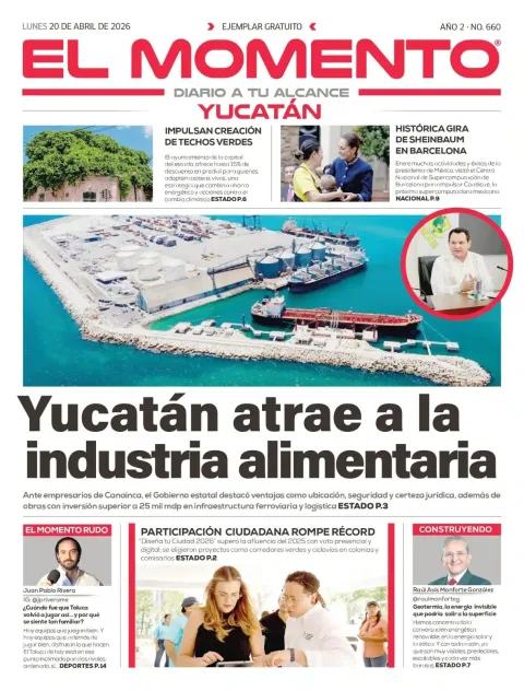 Portada de El Momento Yucatan del lunes, 20 de abril de 2026