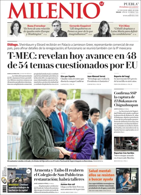 Portada de Milenio Puebla del lunes, 20 de abril de 2026