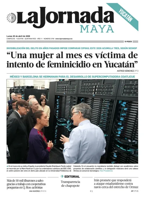 Portada de La Jornada Maya Yucatán del lunes, 20 de abril de 2026