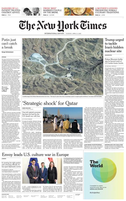 Portada de The New York Times (international) del martes, 21 de abril de 2026