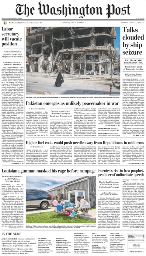 Portada de The Washington Post del martes, 21 de abril de 2026
