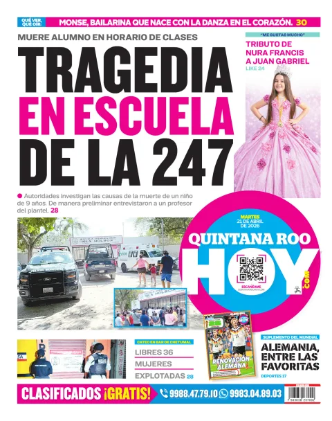 Portada de Quintana Roo Hoy (contraportada) del martes, 21 de abril de 2026