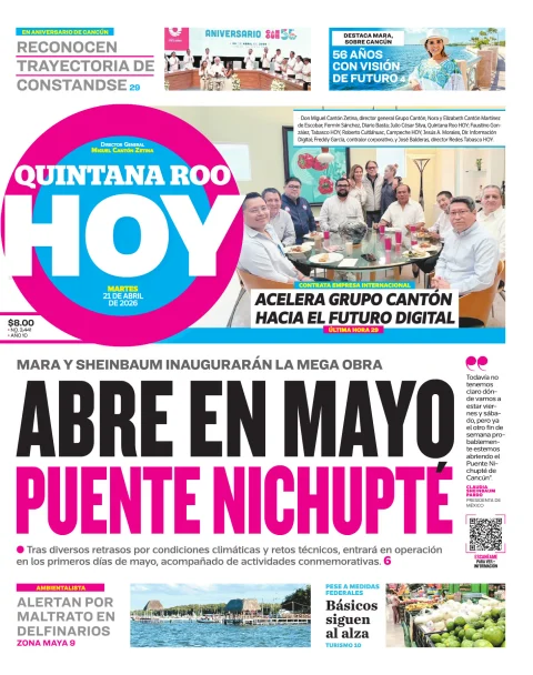 Portada de Quintana Roo Hoy (portada) del martes, 21 de abril de 2026