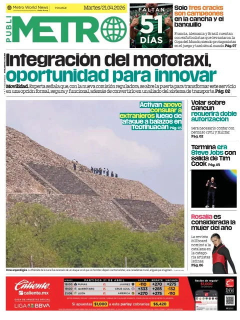 Portada de Publimetro Merida del martes, 21 de abril de 2026