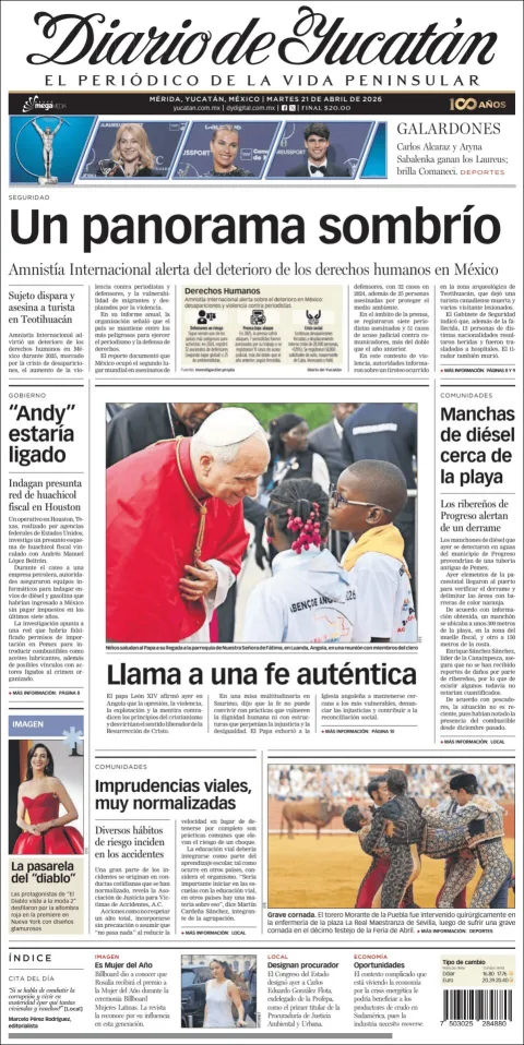 Portada de Diario de Yucatán del martes, 21 de abril de 2026
