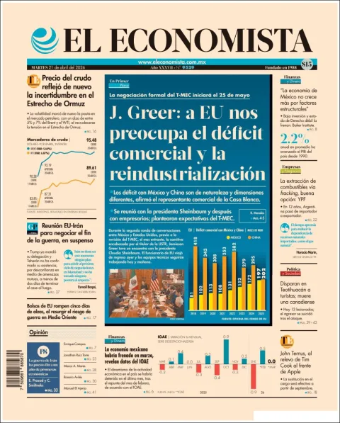 Portada de El Economista del martes, 21 de abril de 2026