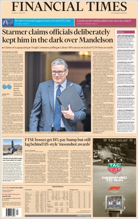 Portada de Financial Times del martes, 21 de abril de 2026