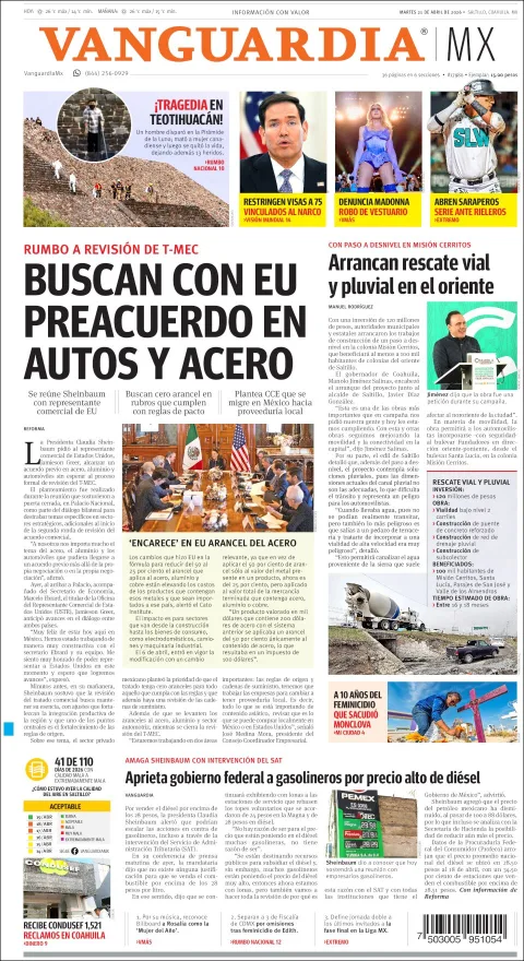 Portada de Vanguardia del martes, 21 de abril de 2026