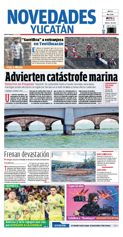 Portada de Novedades Yucatan del martes, 21 de abril de 2026