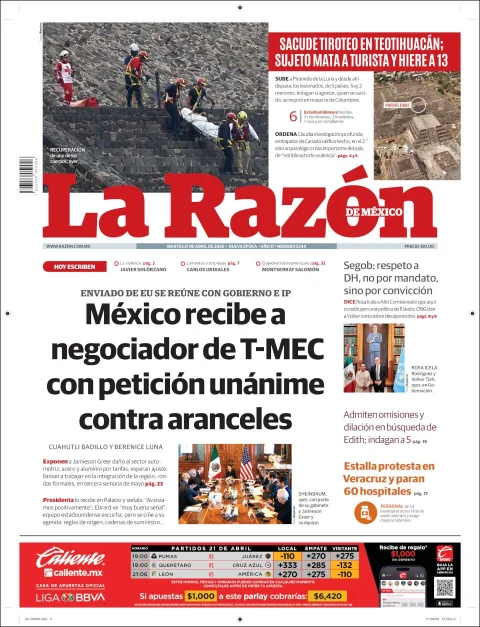 Portada de La Razon del martes, 21 de abril de 2026