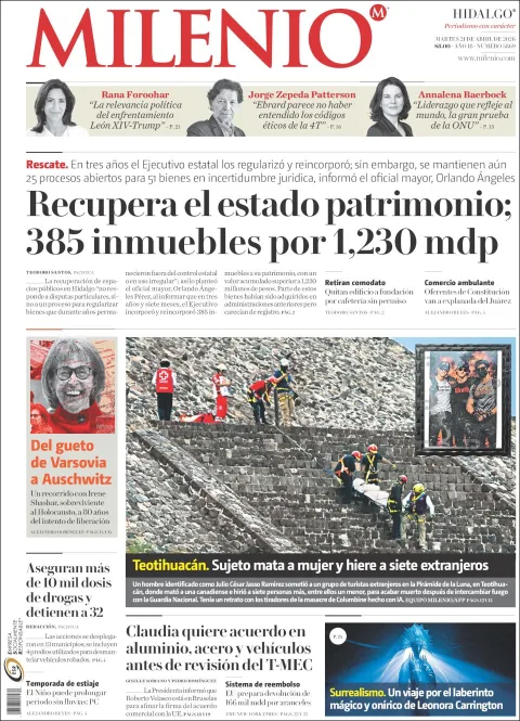 Portada de Milenio Hidalgo del martes, 21 de abril de 2026