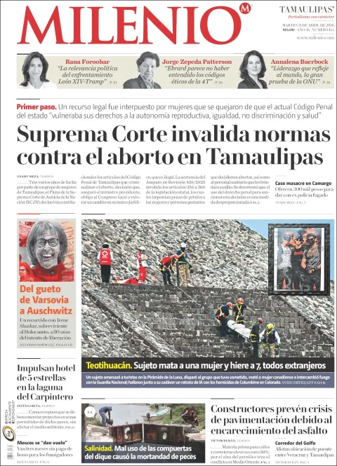 Portada de Milenio Tamaulipas del martes, 21 de abril de 2026