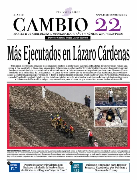 Portada de Diario Cambio 22 (contraportada) del martes, 21 de abril de 2026