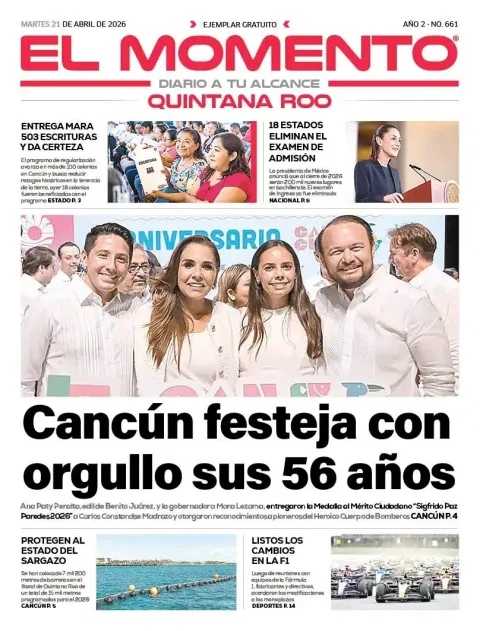 Portada de El Momento Quintana Roo del martes, 21 de abril de 2026