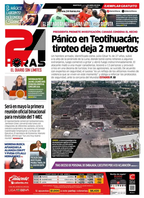 Portada de 24 Horas del martes, 21 de abril de 2026