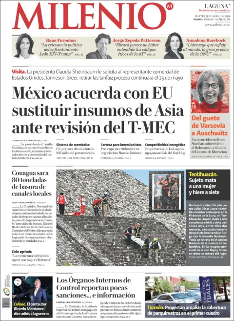 Portada de Milenio Laguna del martes, 21 de abril de 2026