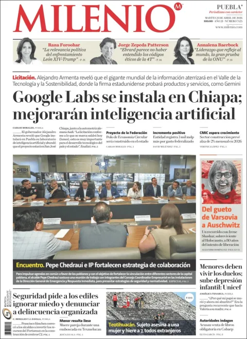 Portada de Milenio Puebla del martes, 21 de abril de 2026
