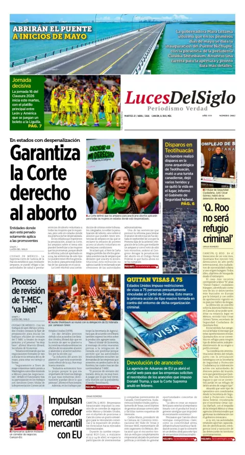 Portada de Luces del Siglo del martes, 21 de abril de 2026