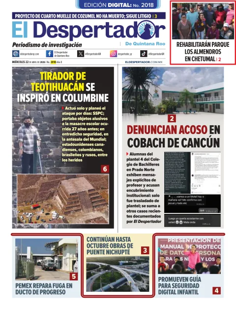Portada de El Despertador de Quintana Roo del miércoles, 22 de abril de 2026