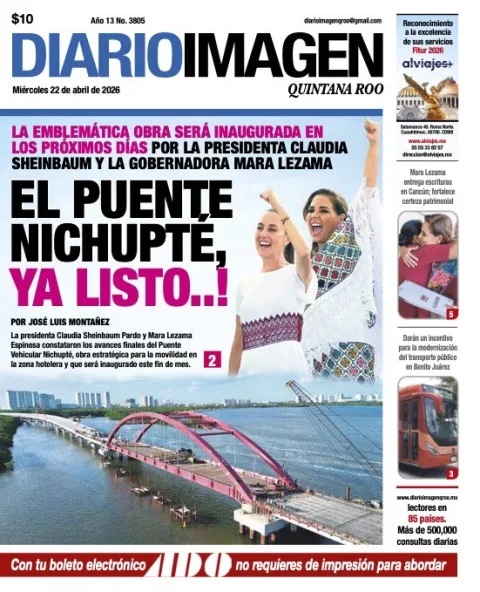 Portada de Diario Imagen Quintana Roo del miércoles, 22 de abril de 2026